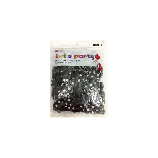 (c) 12" Balloon Dotted Black 36ct
