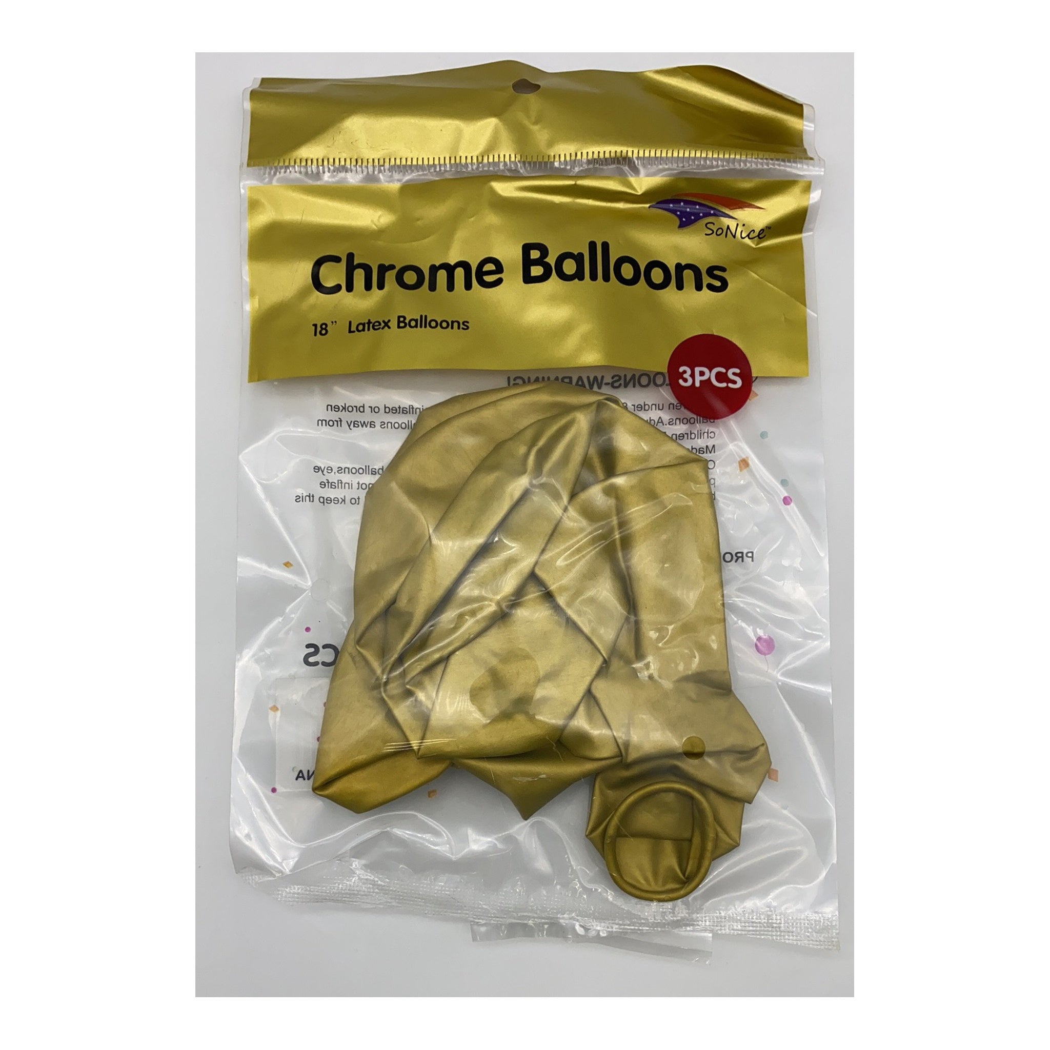 18" Chrome Balloon Gold 3Pack