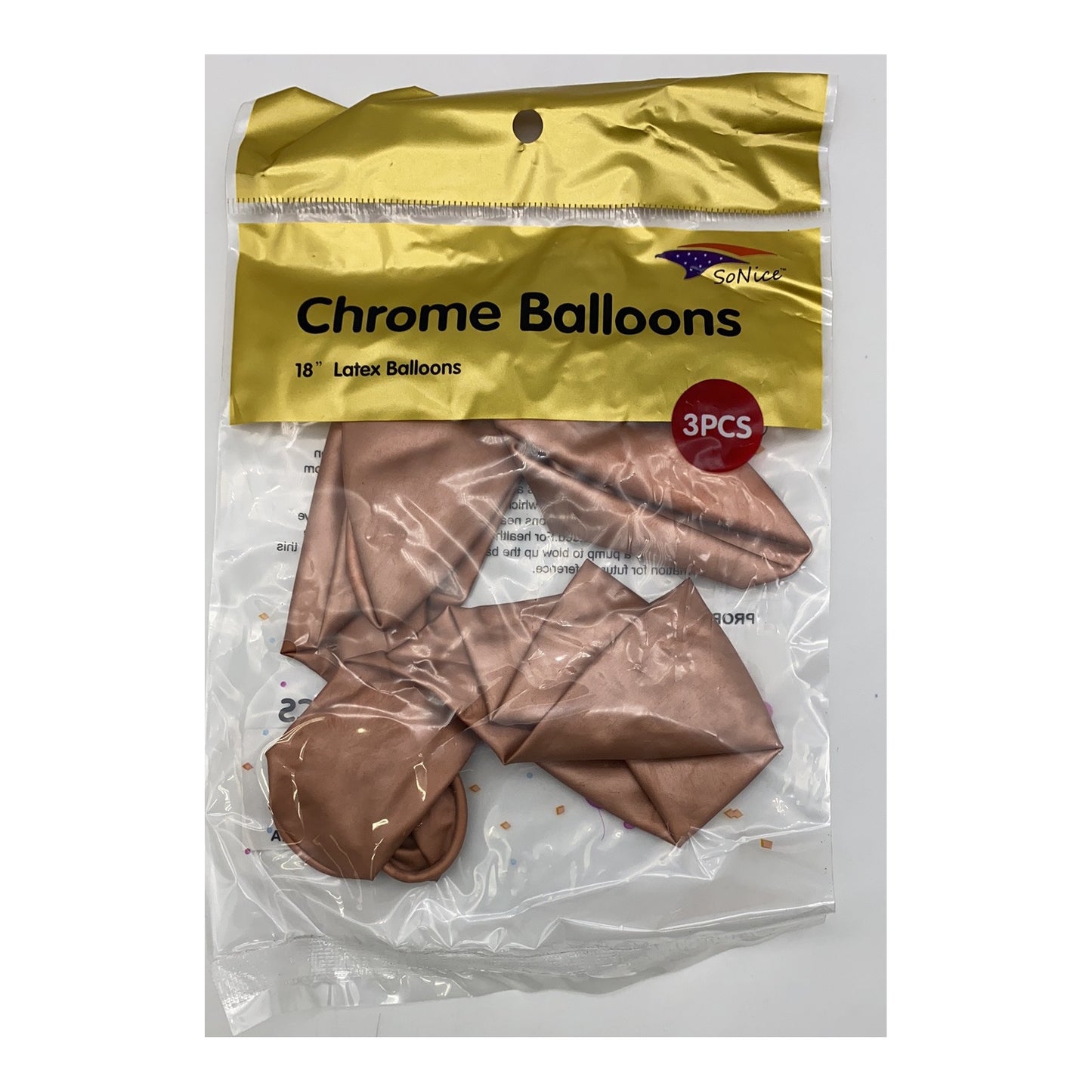 18" Chrome Balloon Rose Gold 3Pack