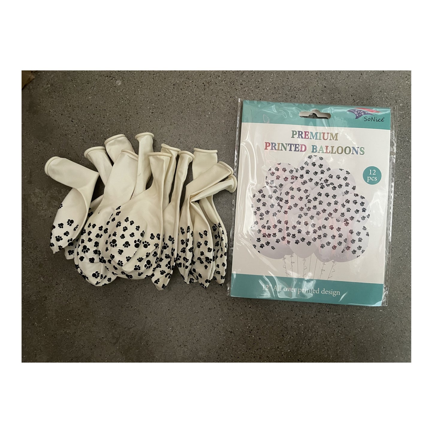 12" Printed Balloon 12 ct Paws