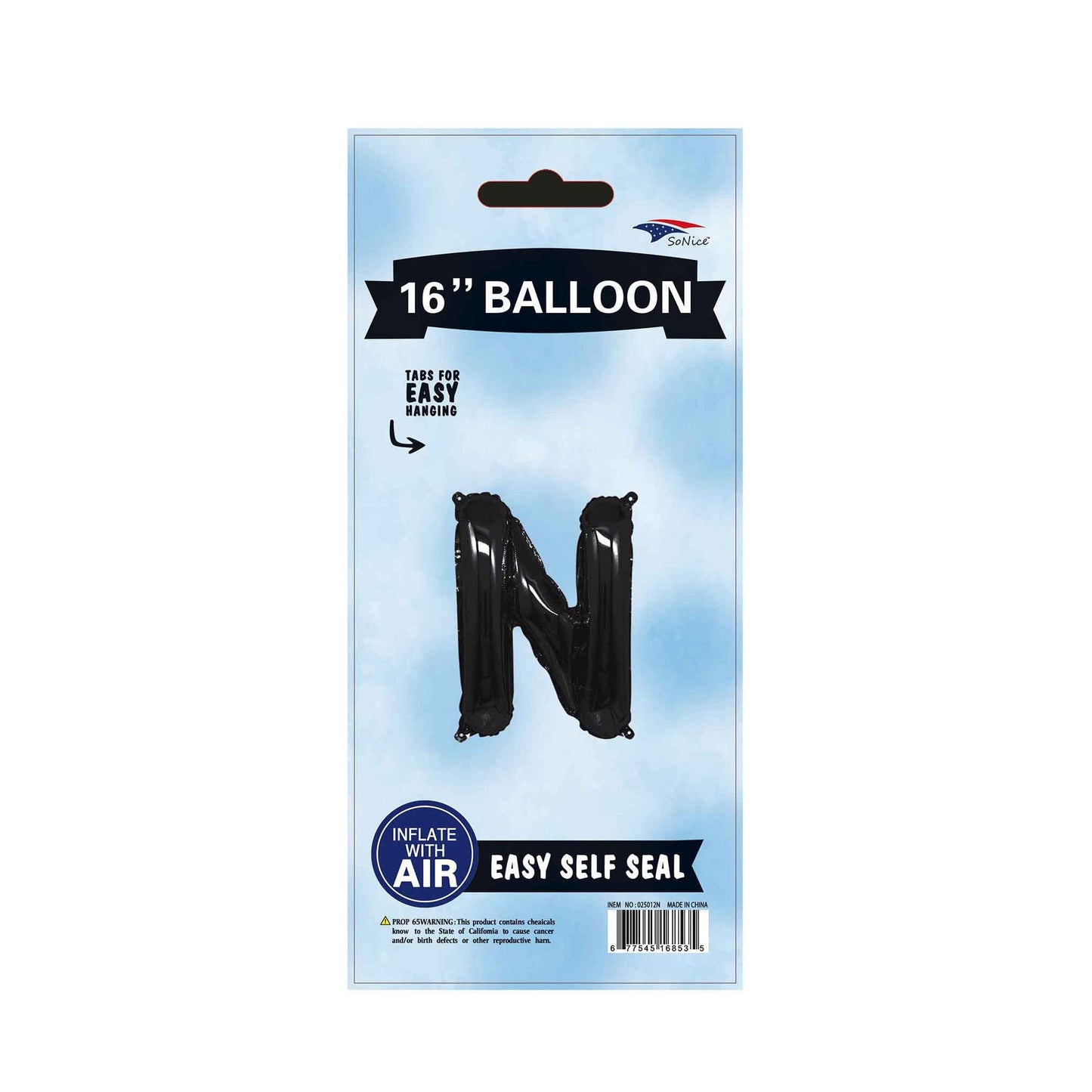 16"Foil Balloon Letter N Black