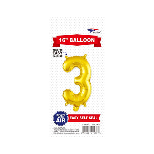 16"Foil Balloon Number 3 Gold