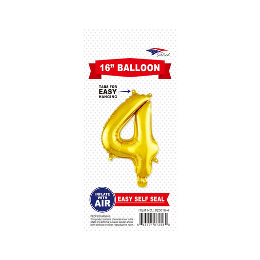 16"Foil Balloon Number 4 Gold