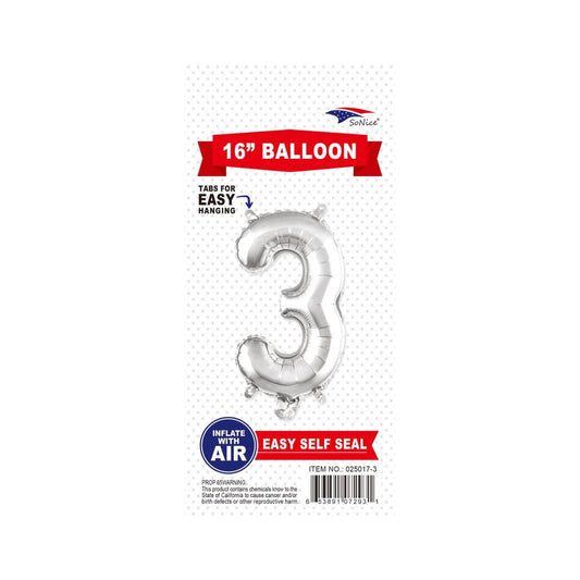 16" Balloon Number 3 Slvr