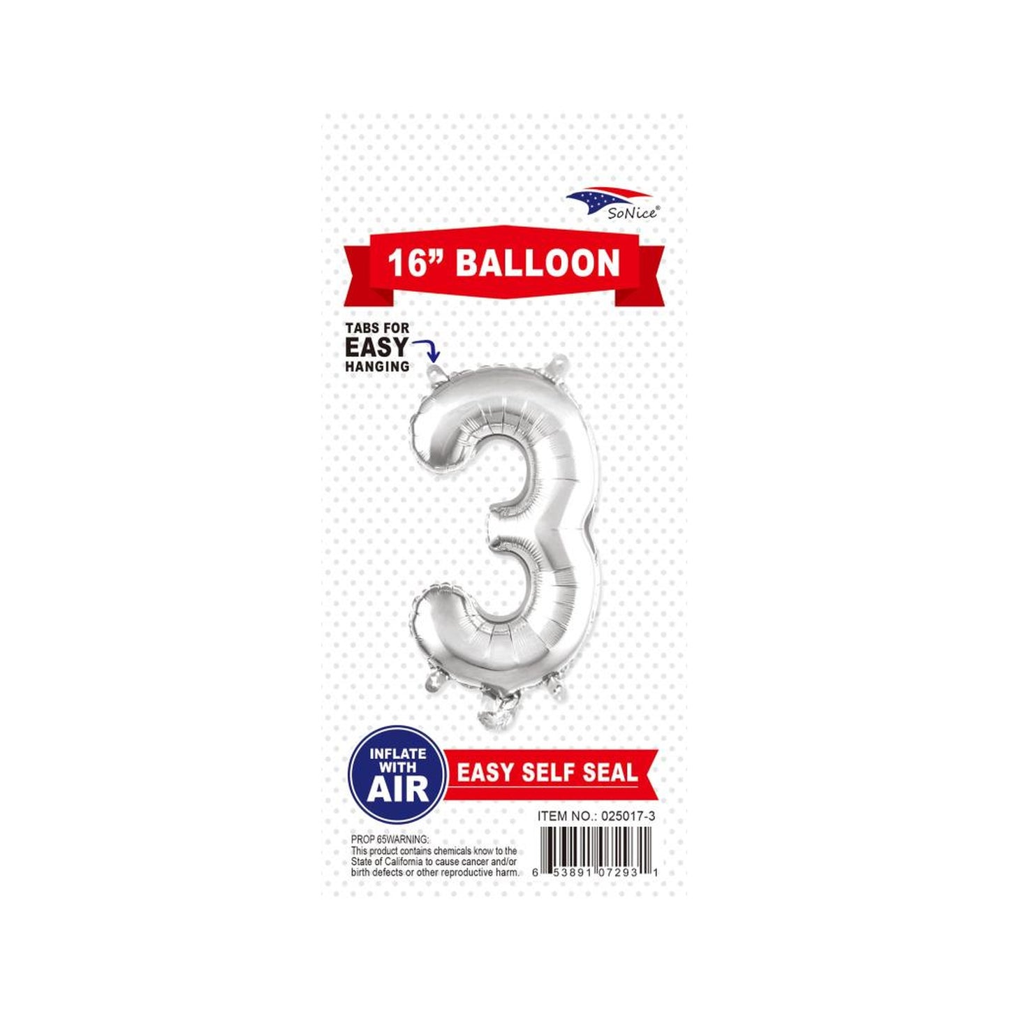 16" Balloon Number 3 Slvr