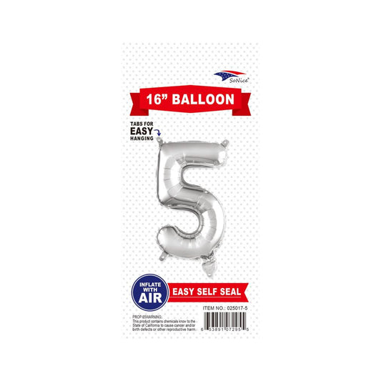 16" Balloon Number 5 Slvr
