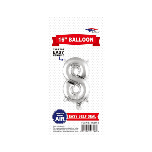 16" Balloon Number 8 Slvr