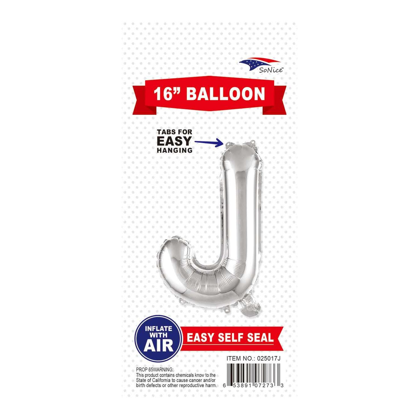 16" Balloon Letter J Slvr