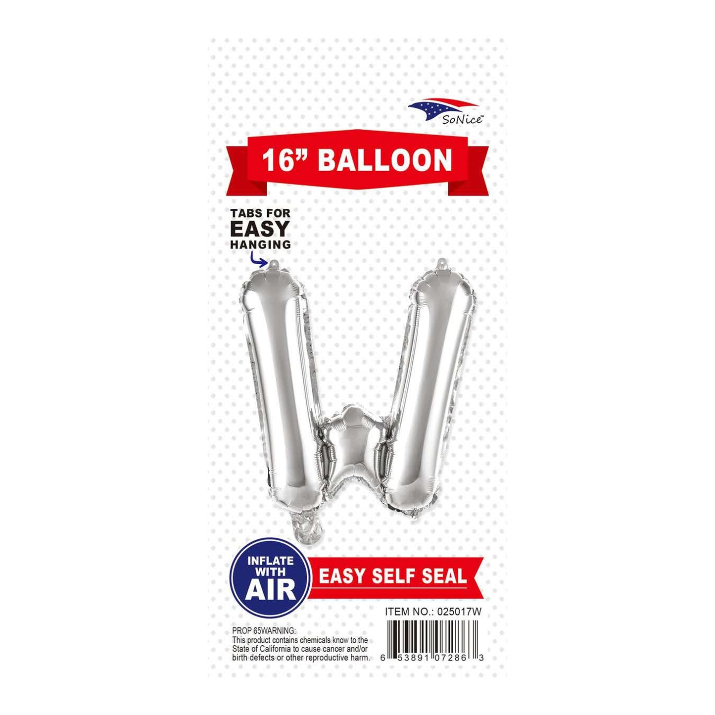 16" Balloon Letter W Slvr