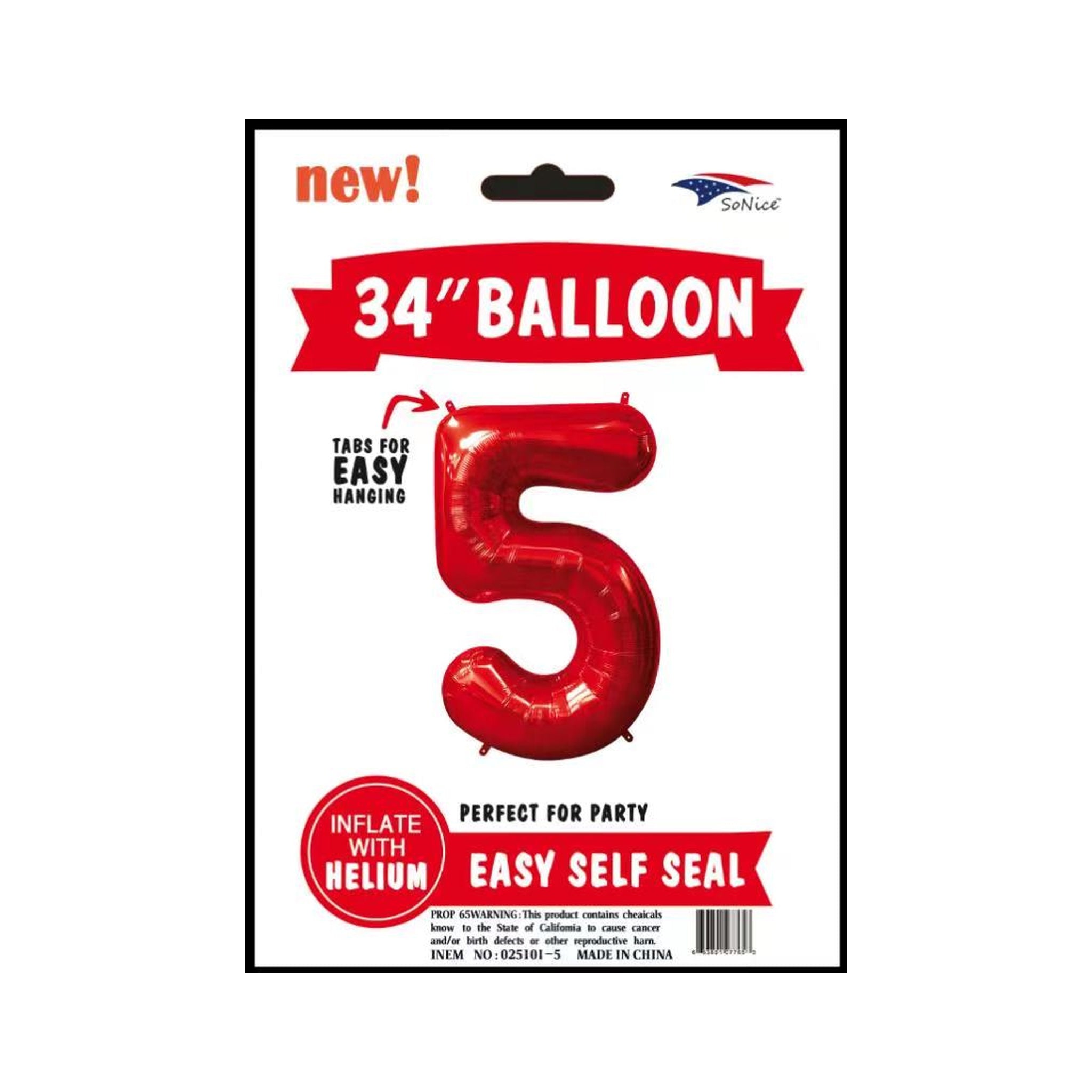 34" Balloon Number 5 Red