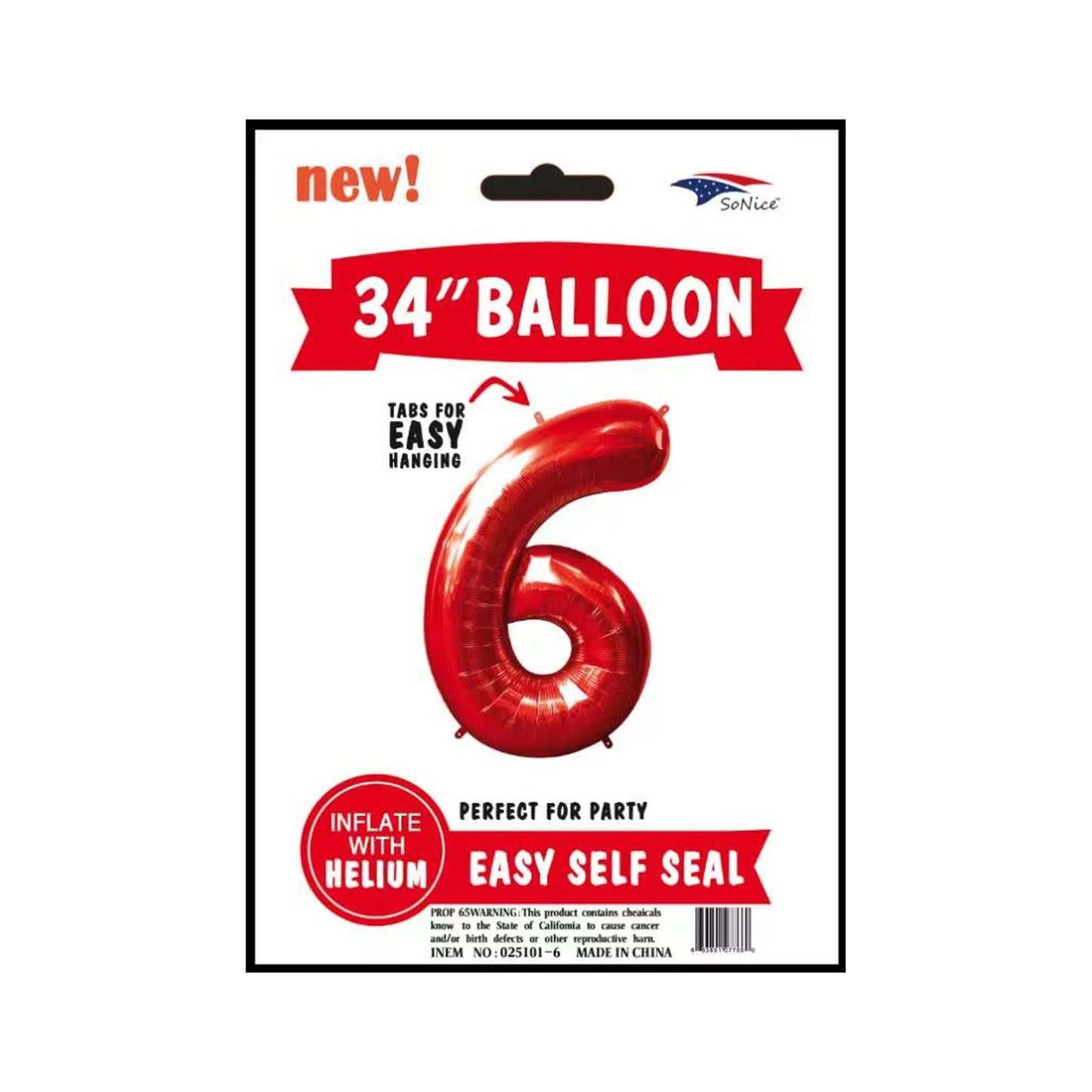 34" Balloon Number 6 Red