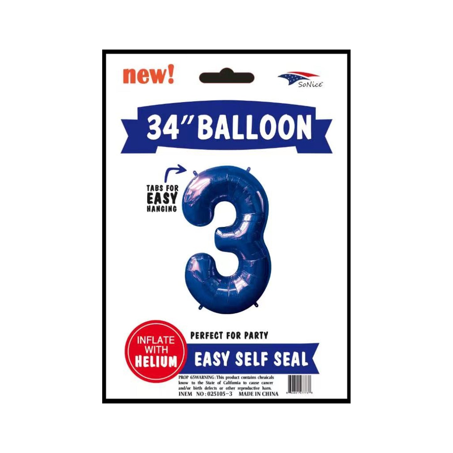 34" Balloon Number 3 Royal Blue