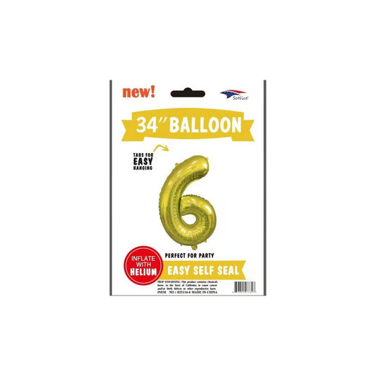 34" Balloon Number 6 Gold