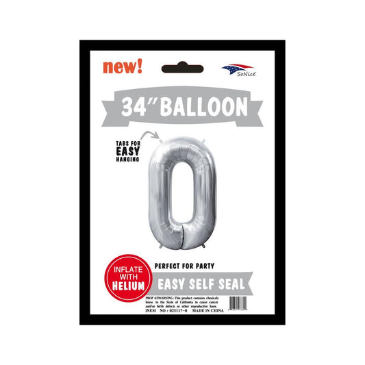 34" Balloon Number 0 Slvr