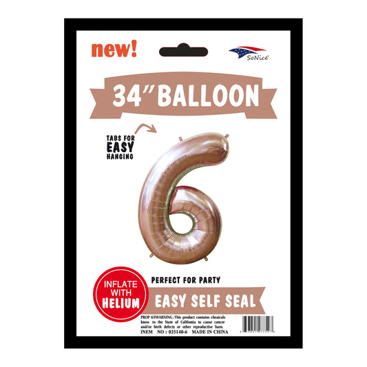 34" Balloon Number 6 Rose Gold