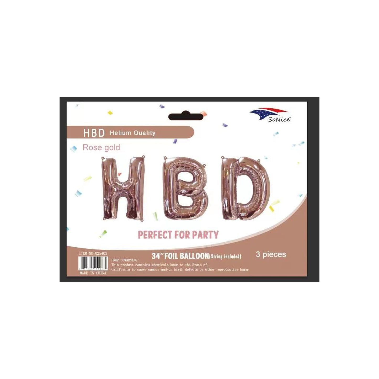 34"Balloon Banner Happy Birthday Rose Gold