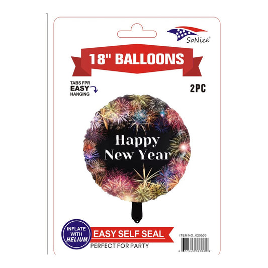 2Pc Mylar Balloon Happy New Year 600Pk/Cs