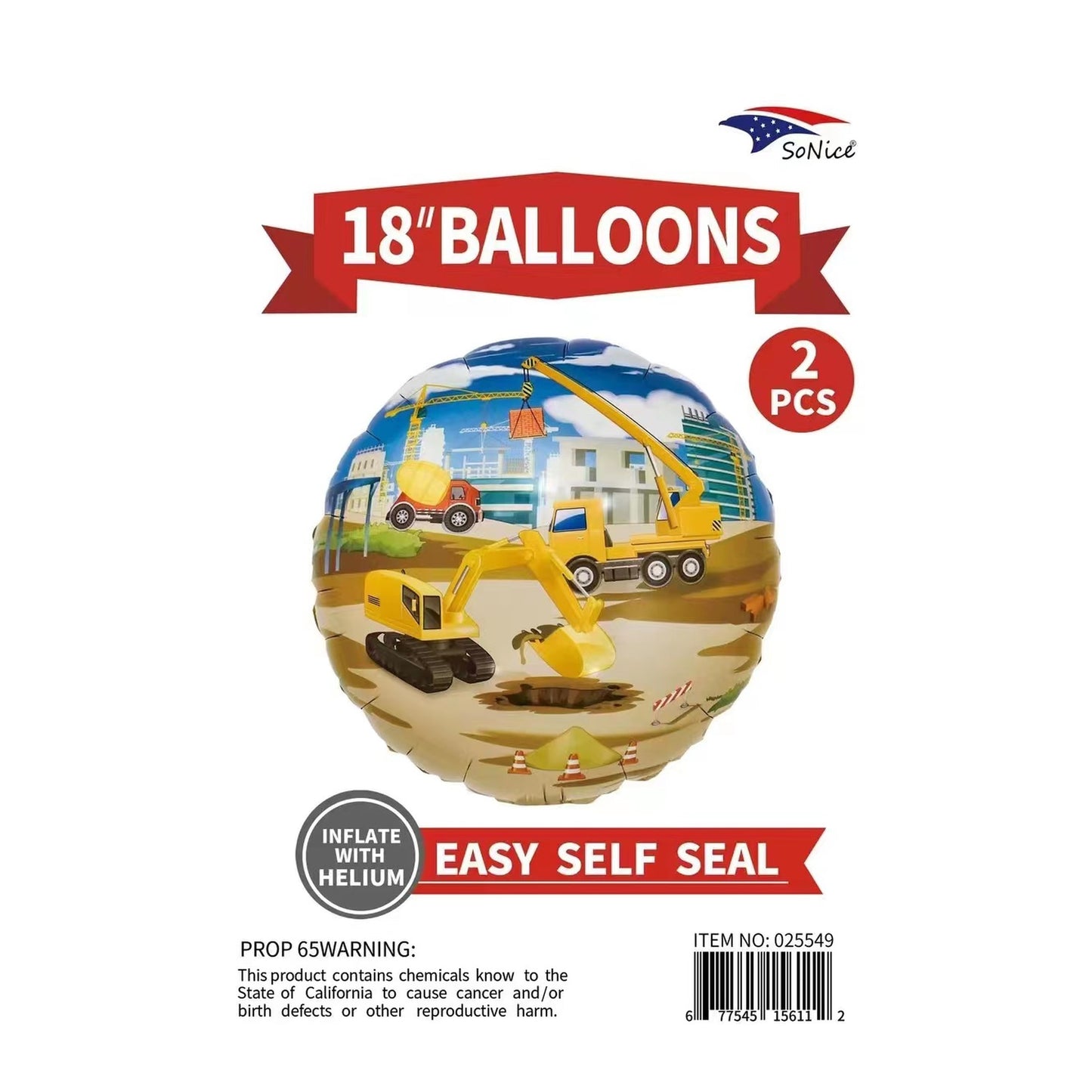 18"Foil Balloon U/Construction 2 pcs