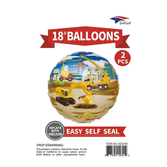 18"Foil Balloon U/Construction 2 pcs