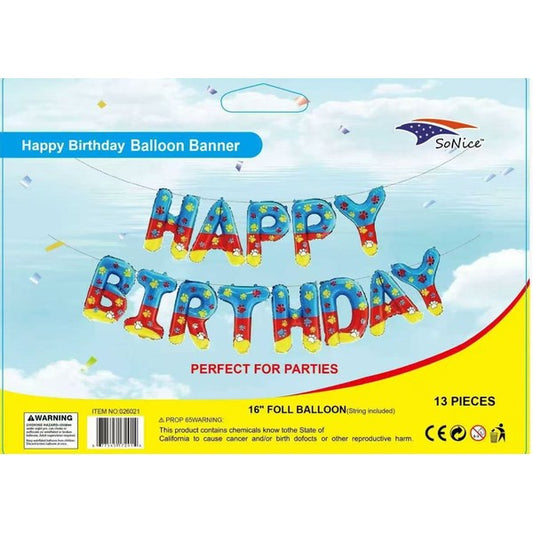Colorful Puppy Pals Happy Birthday balloon banner, 13-piece set