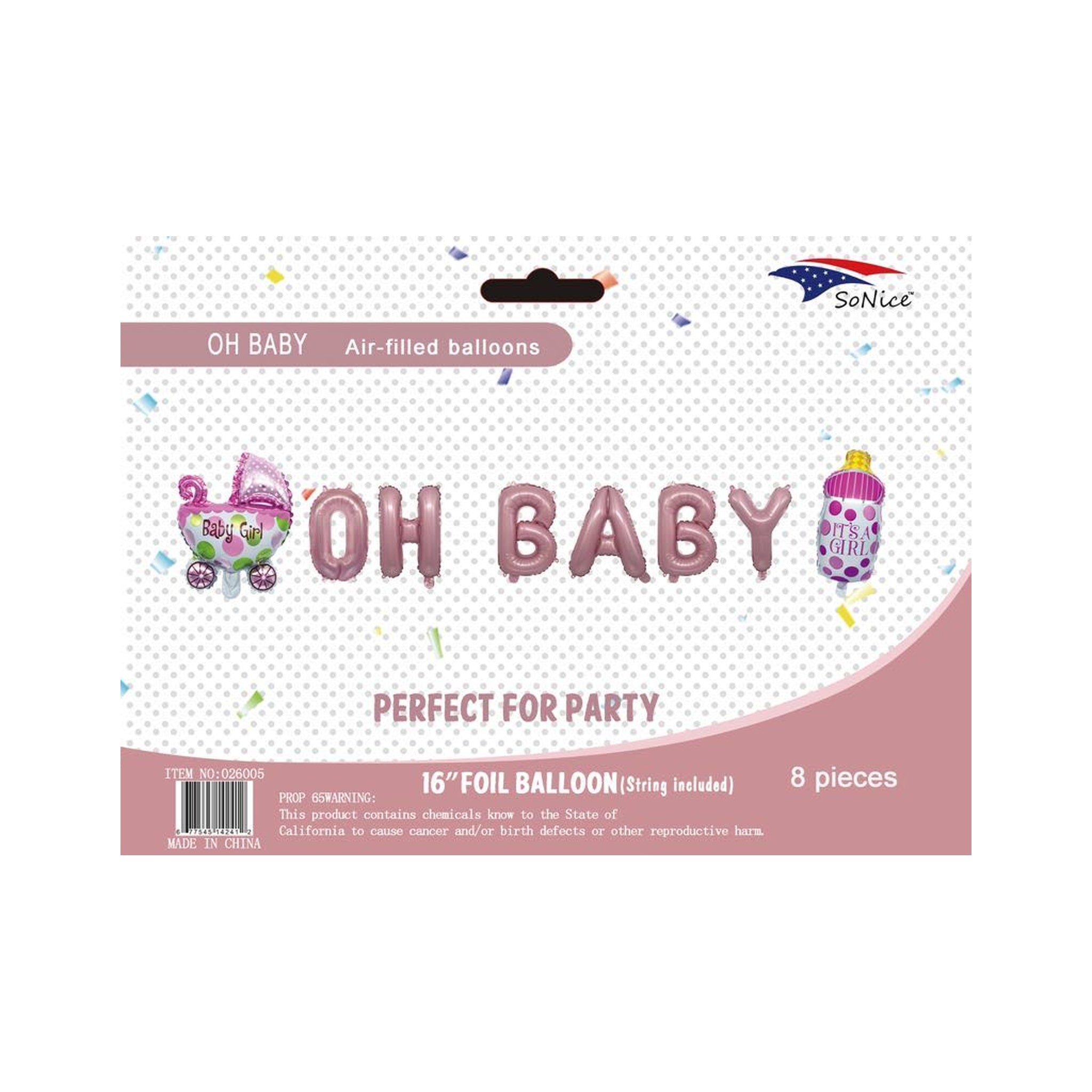 'Oh Baby' Birthday Banner Pink 120Set/Cs