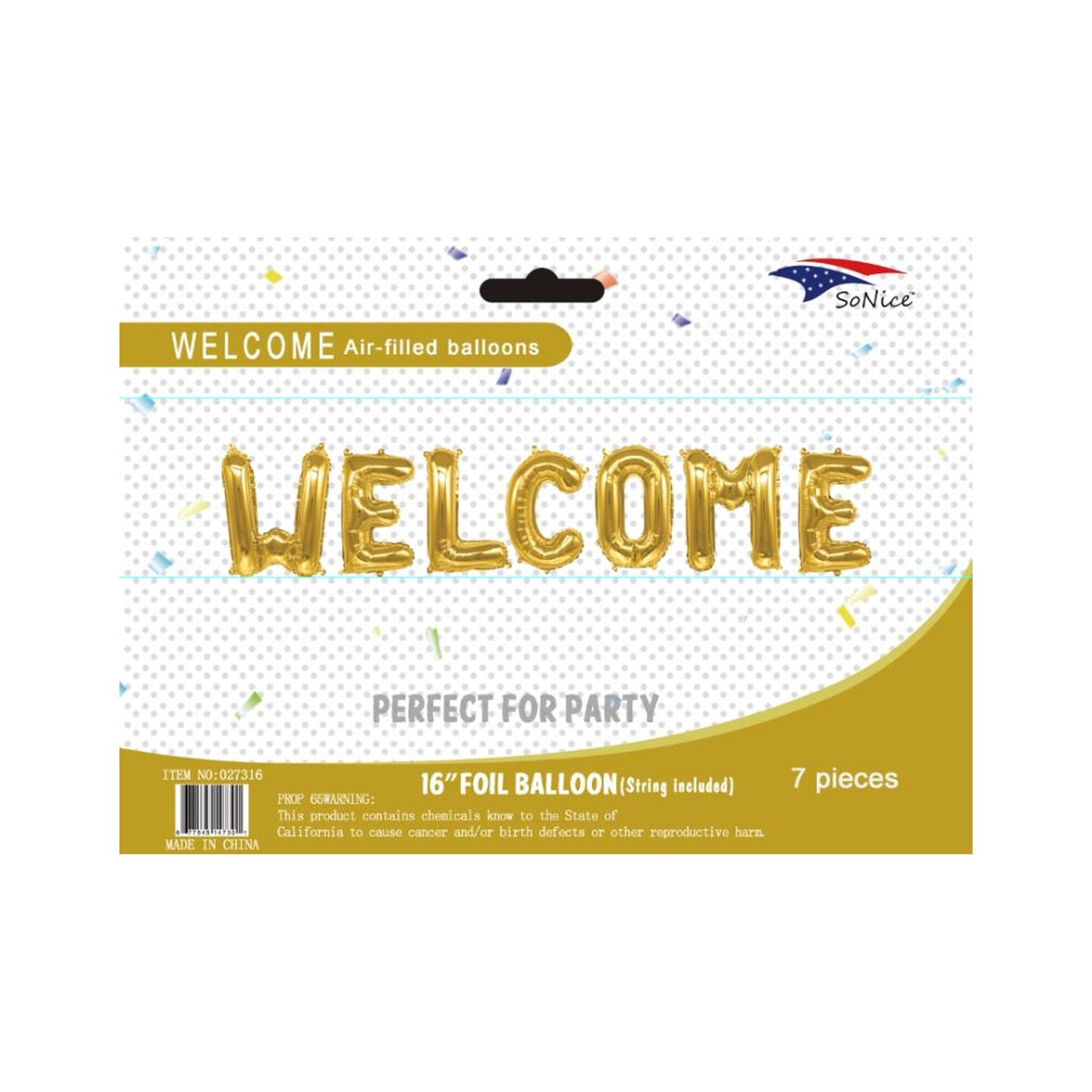Foil Balloon Set ' Welcome' Gold 120Set/Cs