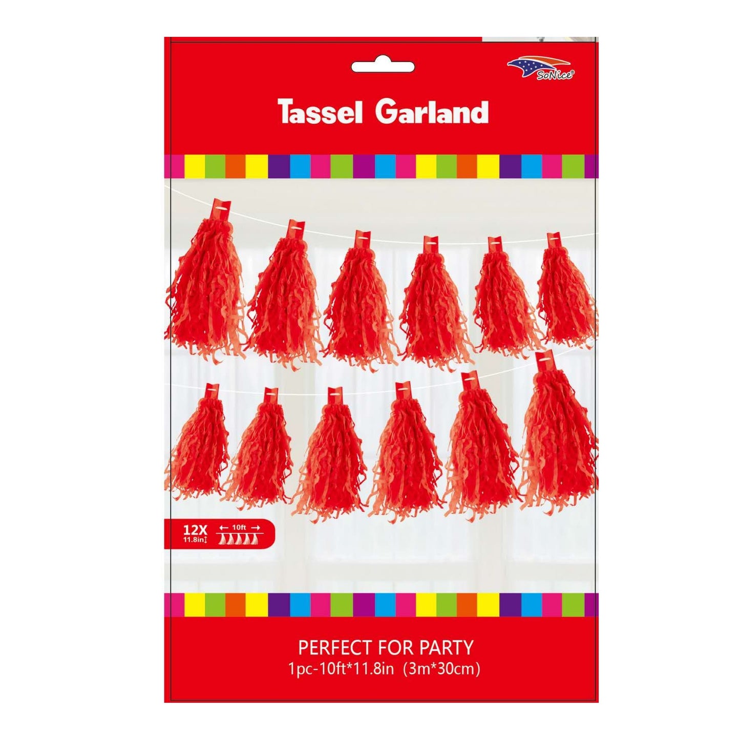12Ft Tassel Garland Red