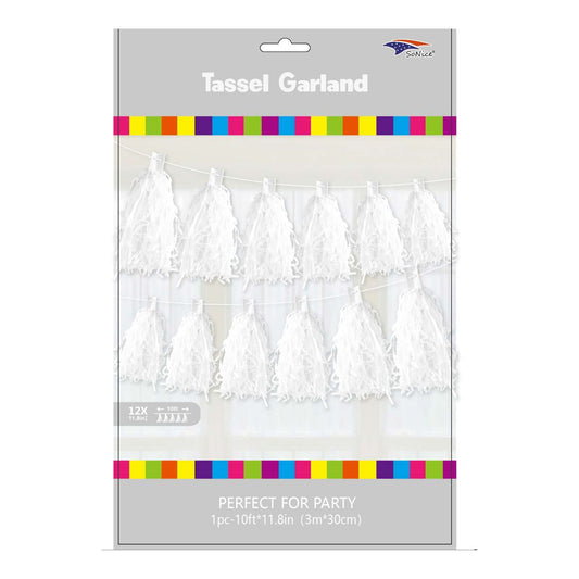 12Ft Tassel Garland White
