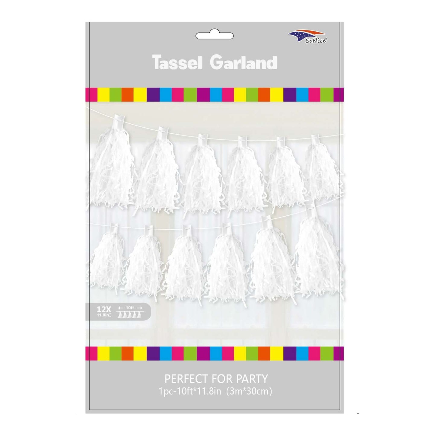 12Ft Tassel Garland White