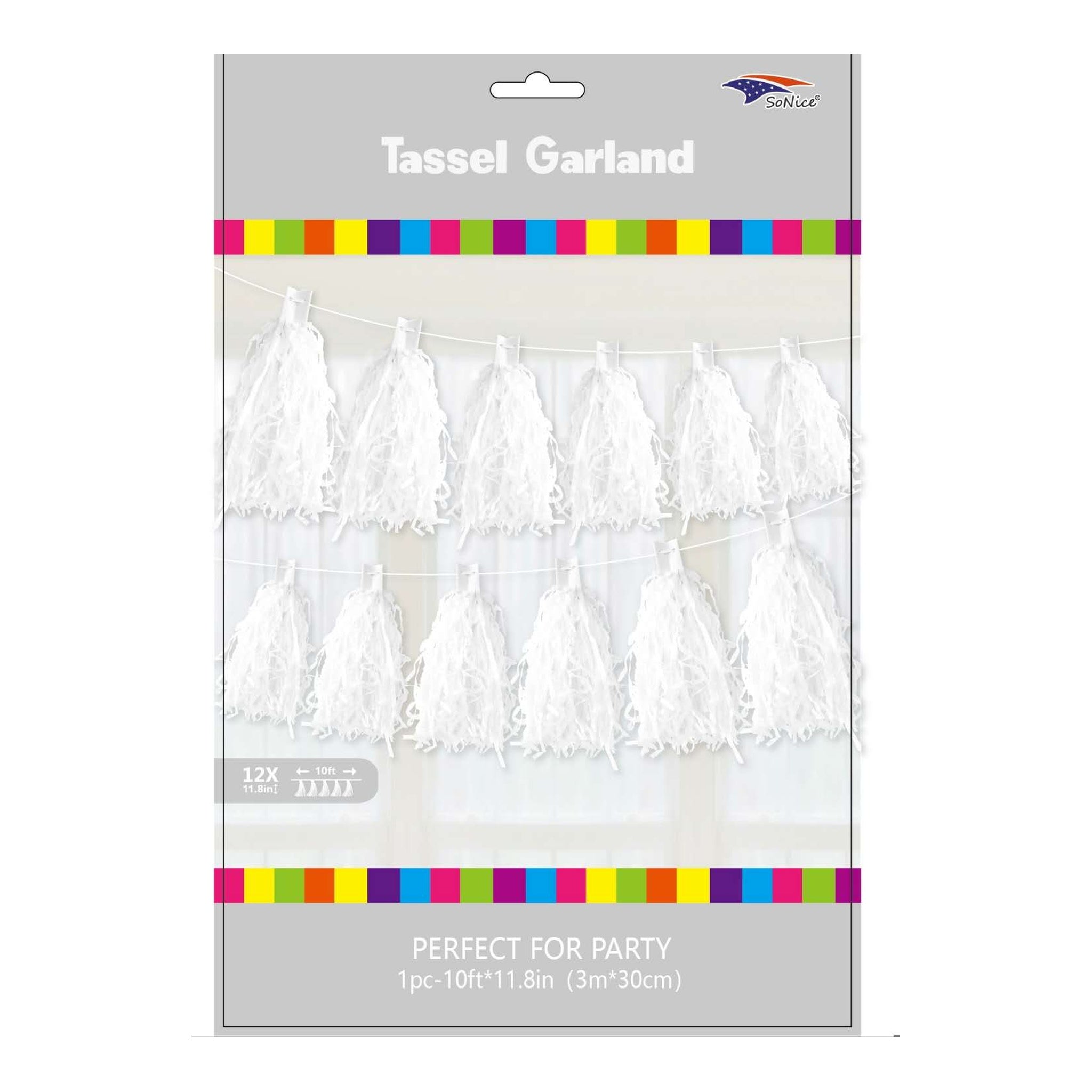 12Ft Tassel Garland White