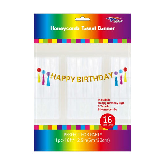 (c) Honeycomb Taseel Happy Birthday Banner
