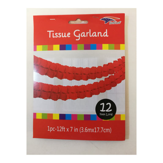 7"X12Ft Tissue Garland Red 120/case