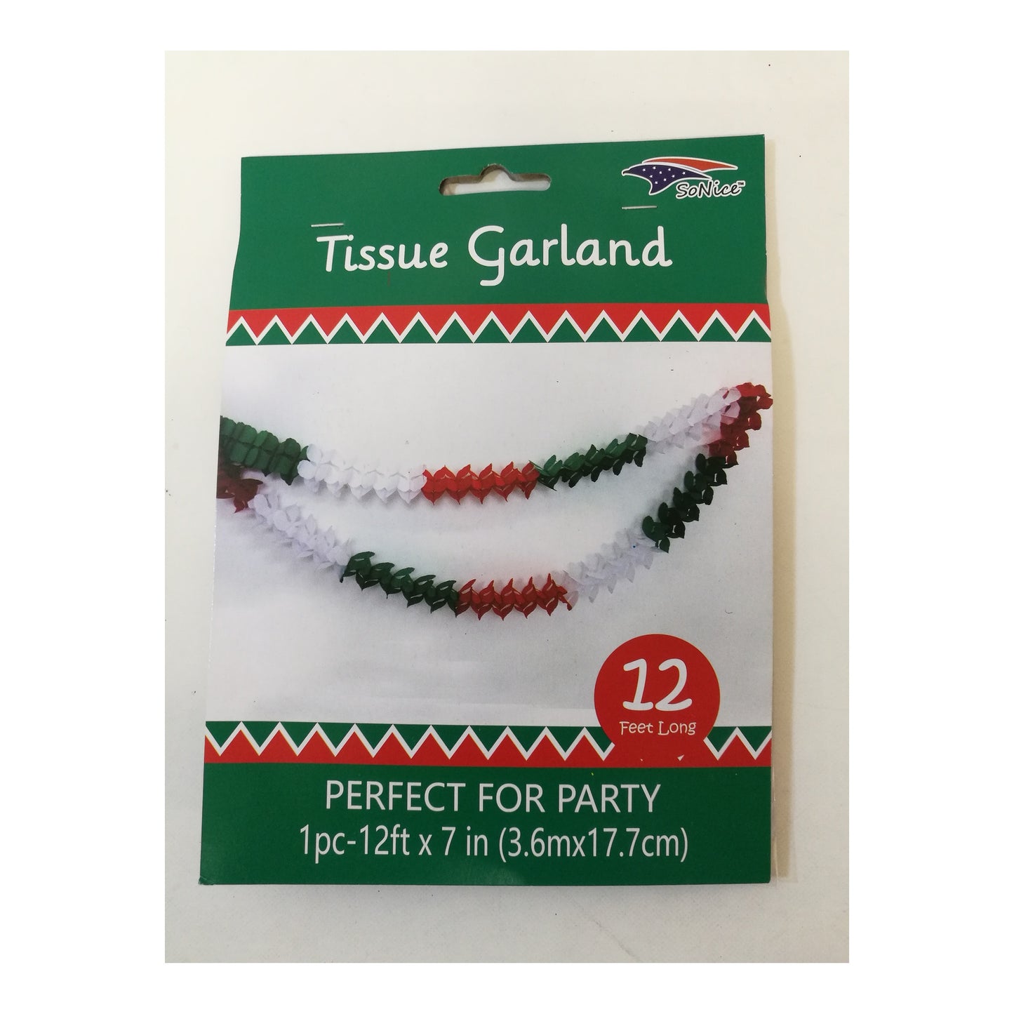 12"Tissue Garland Green/White/Red 120 Set/Cs