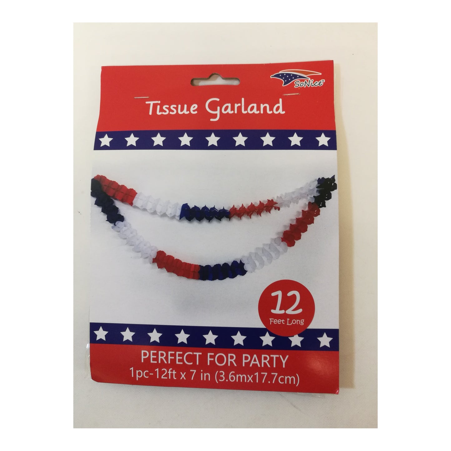 12"Tissue Garland Red/White/Blue 120 Set/Cs