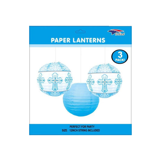 3Pcs 12?Lanterns Set Bautizo Blue 96Set/Cs