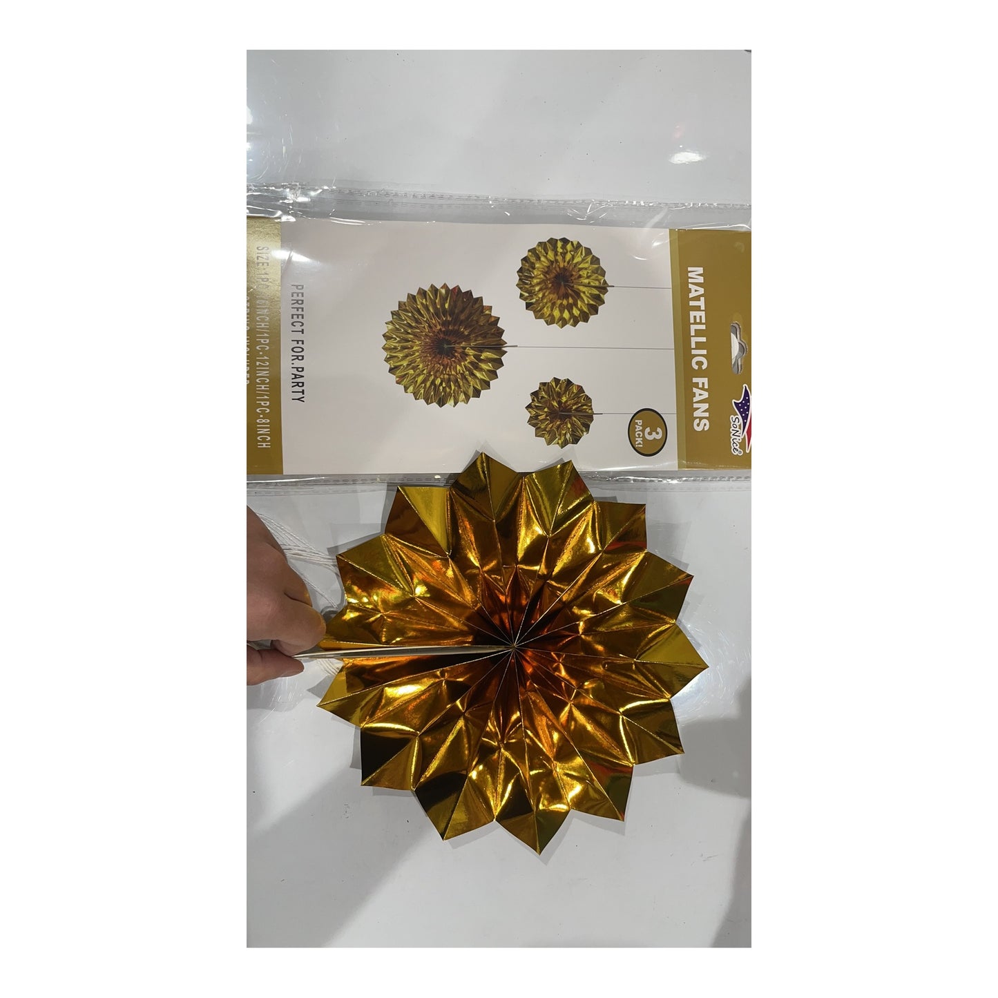 3Pcs Matellic Fans Set Gold 120Set/Cs