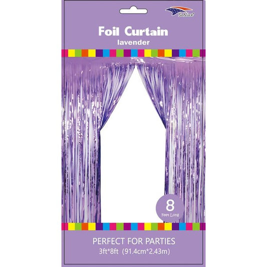 Lavender foil curtain, 3 by 8 feet