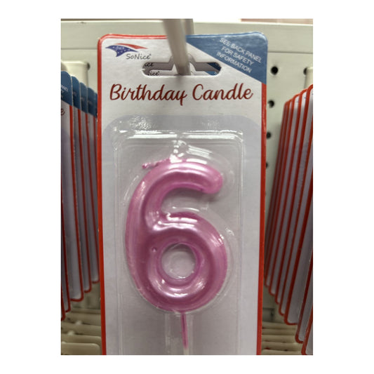 Birthday Number Candles 6 Hot Pink