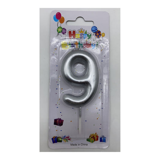 Number Candle Silver 9