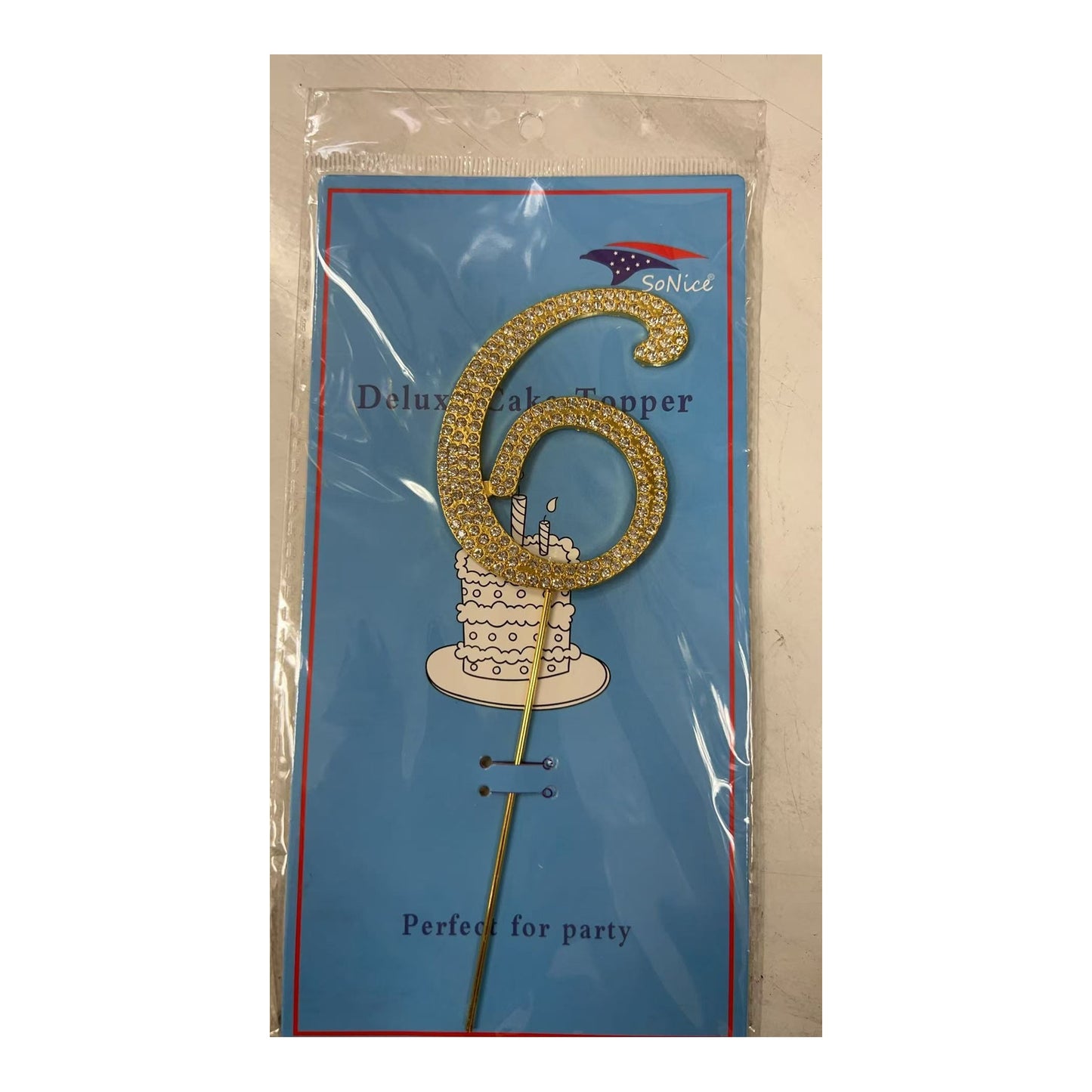 Gem Cake Topper Number Gold 6