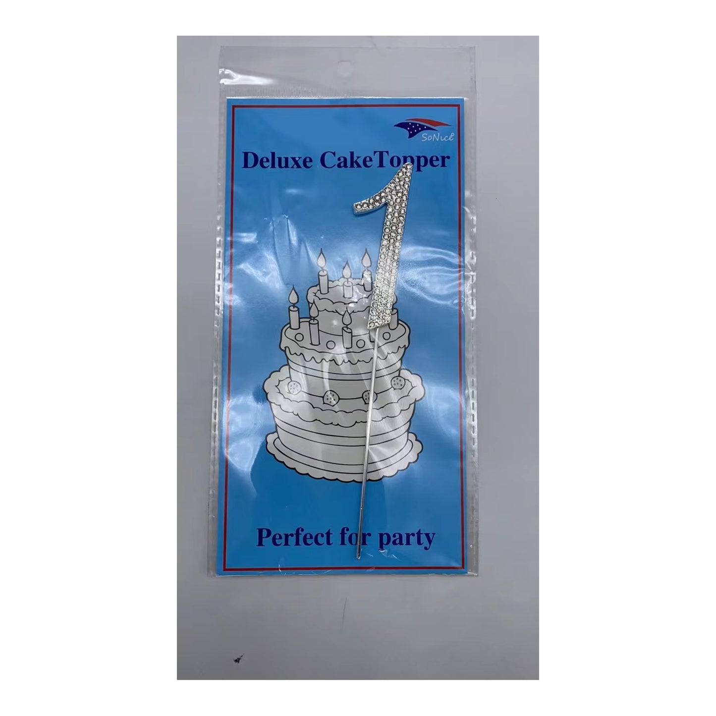 Gem Cake Topper Number Silver 1