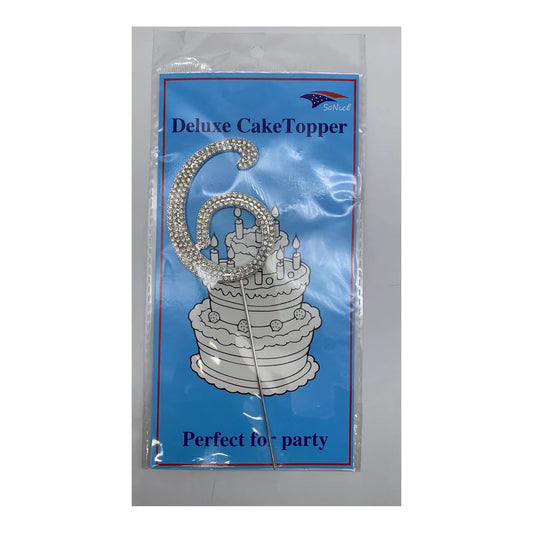 Gem Cake Topper Number Silver 6