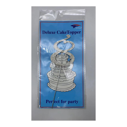 Gem Cake Topper Number Silver 8