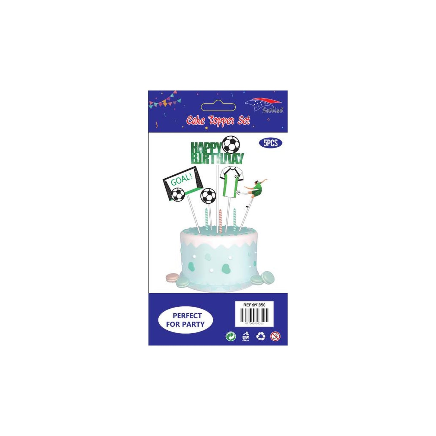Cake Deco Set 5Pcs Soccer120Set/Cs Inn 12Pk