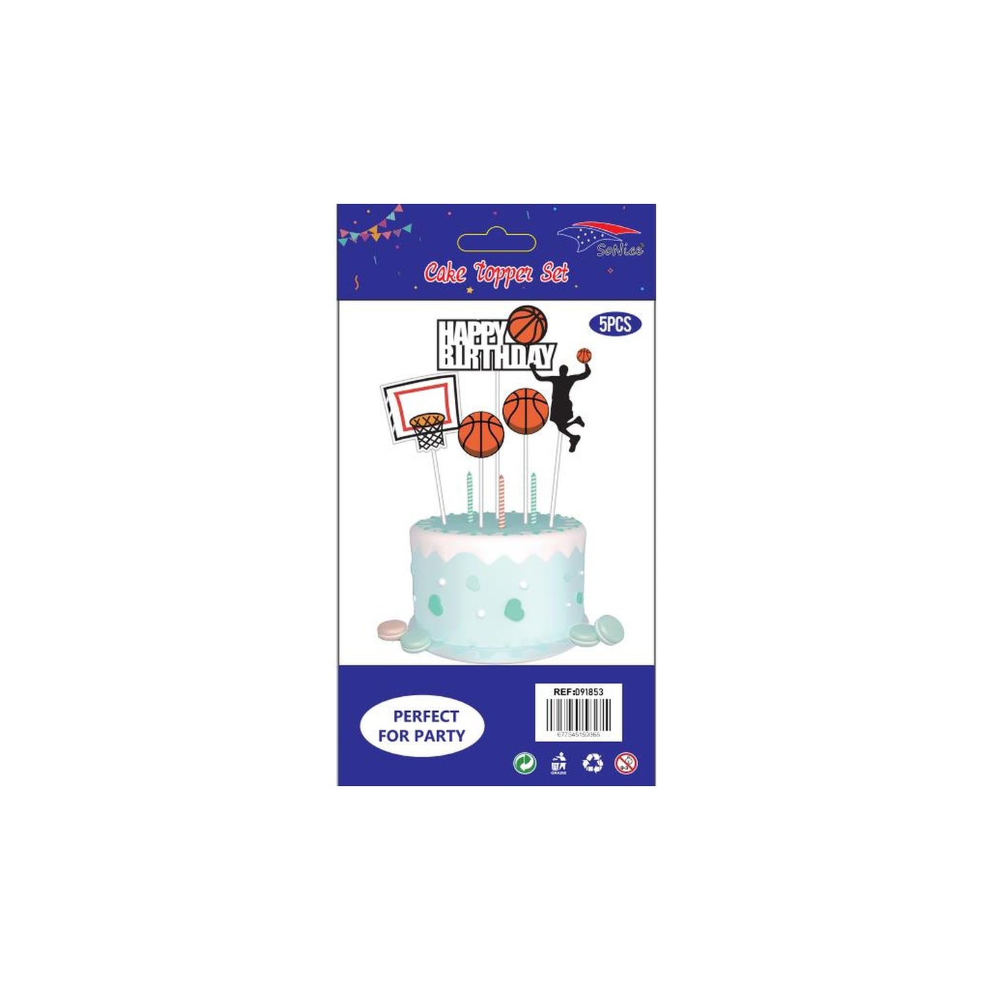 Cake Deco Set 5Pcs Basketball 120Set/Cs Inn 12Pk