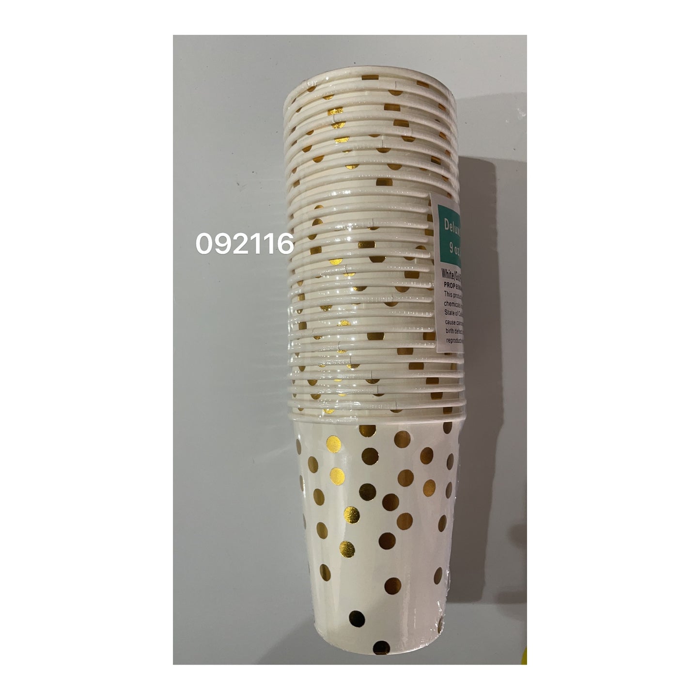 9Oz Cups 24 ct Dotted Gold/White 24Set/Cs