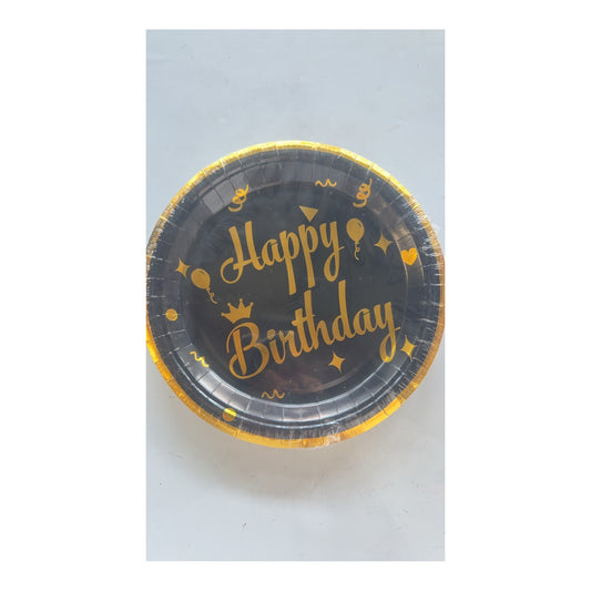 9" Plates 24 ct Happy Birthday Black/Gold 24Pk/Cs