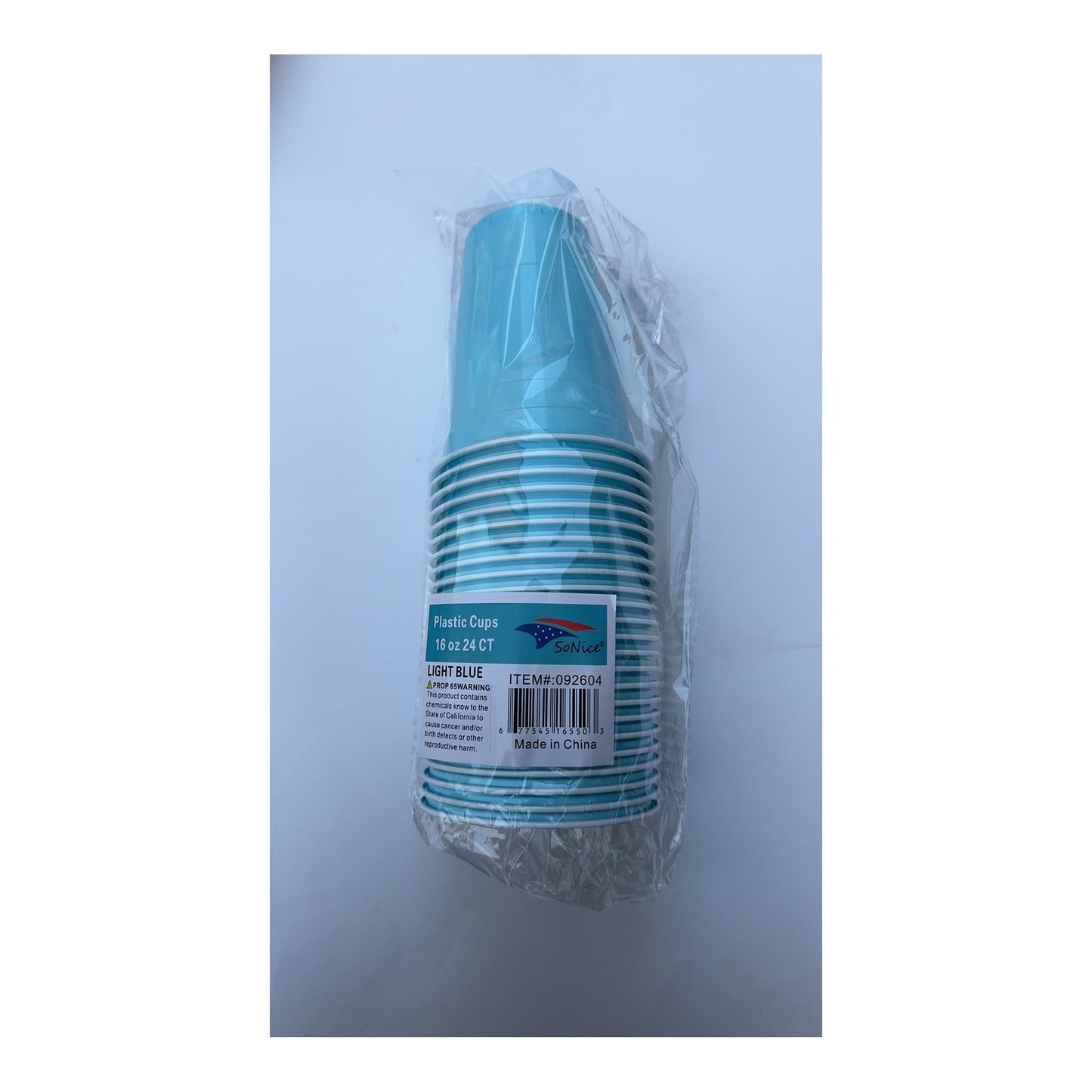 24 ct Plt 16 Oz Cups Light Blue 24Pk/Cs