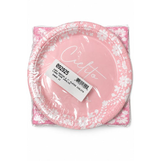 7-inch Plate With Napkin Set Pink Cielito Lindo 24pcs