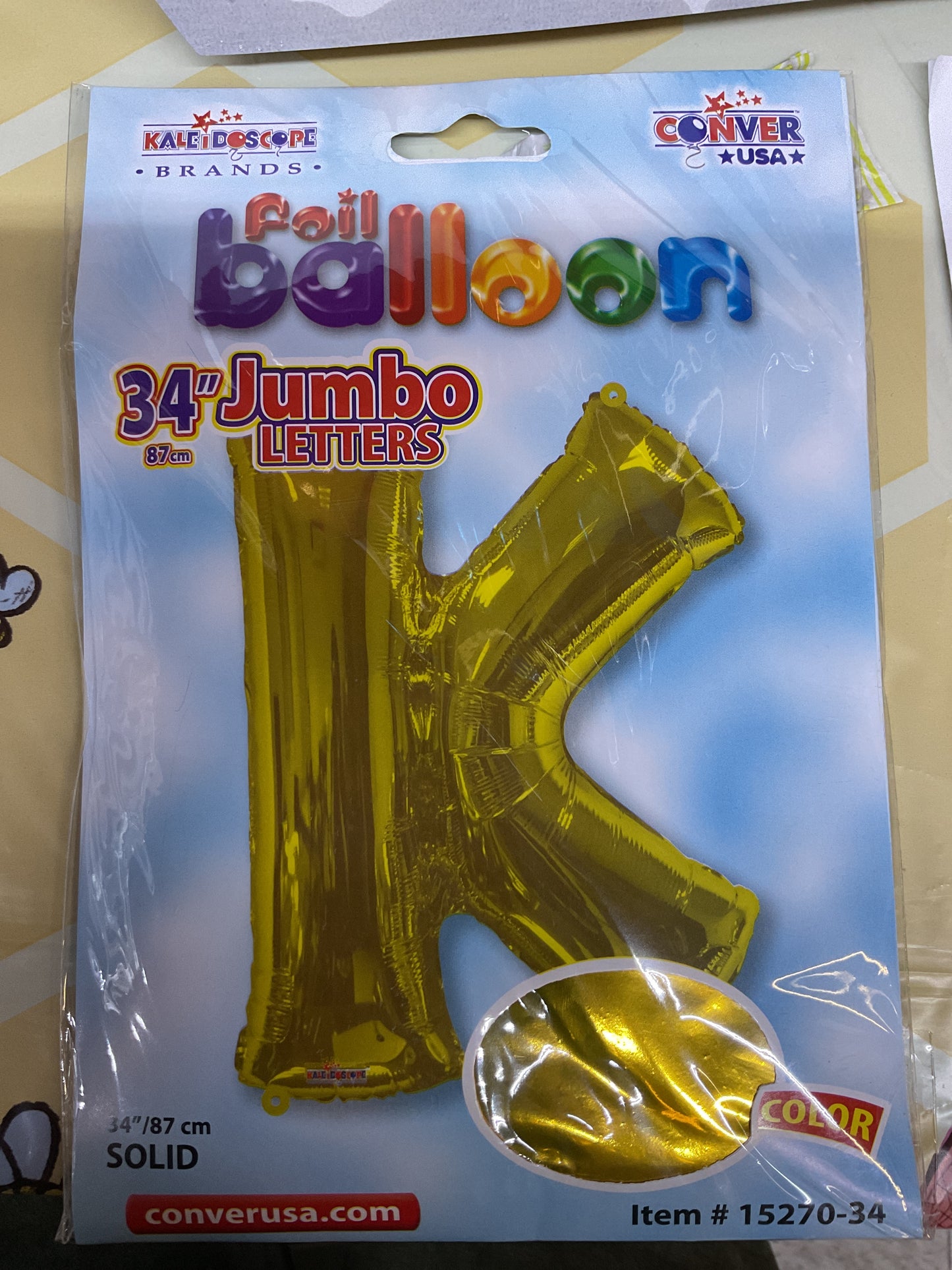 34” Gold Letter ‘K’ Balloon
